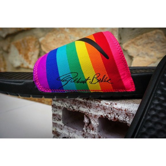 NIKE BENASSI JDI BETRUE Slide Slipper Sz 14 CD2717-001 Rainbow Multi-Color LGBTQ - Picture 7 of 8